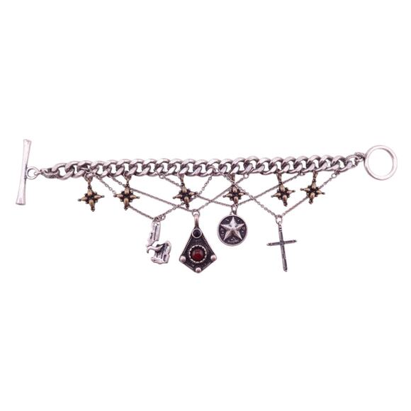 Lucky Brand Silvertone Thick Curb Chain Dangle Charm Bracelet 8" NWOT - Picture 2 of 2